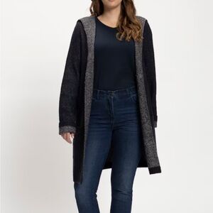 Ulla Popken Colorblock Stripe Back Cardigan Sweater Navy & Cream